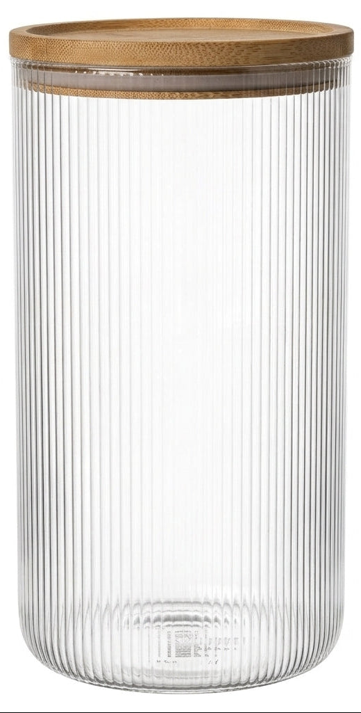 Cookinglife Voorraadpotten set Lines - Glas met Bamboe Deksel - ø 11 cm - 1750 ml - 3 stuks