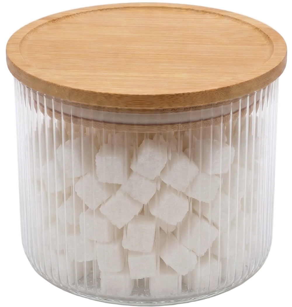 Cookinglife Voorraadpotten set Lines - Glas met Bamboe Deksel - ø 11 cm - 600 ml - 3 stuks