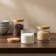 Cookinglife Voorraadpotten set Lines - Glas met Bamboe Deksel - ø 11 cm - 600 ml - 3 stuks