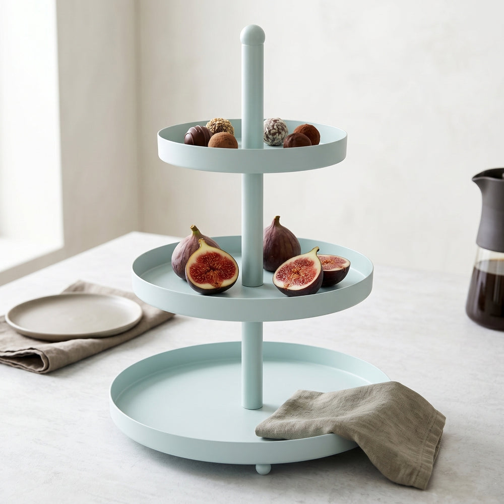 Cookinglife Etagere Metaal - Blauw / Mint - ø 15, 20 & 25 cm - 3-laags - 35 cm hoog