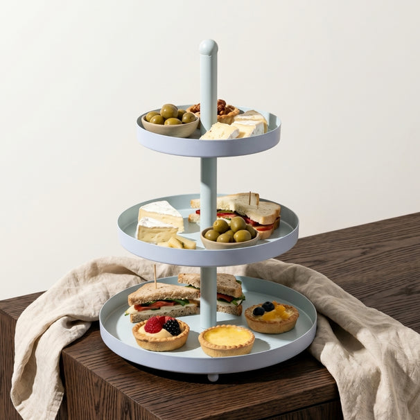 Cookinglife Etagere Metaal - Blauw / Mint - ø 15, 20 & 25 cm - 3-laags - 35 cm hoog
