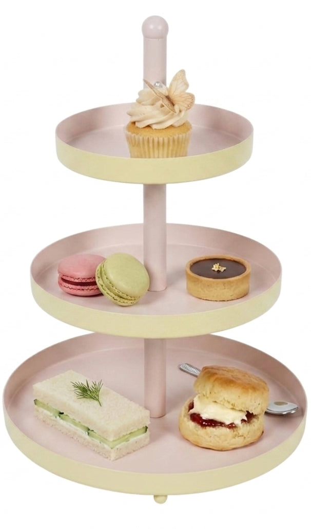 Cookinglife Etagere Metaal - Geel / Roze - ø 15, 20 & 25 cm - 3-laags - 35 cm hoog
