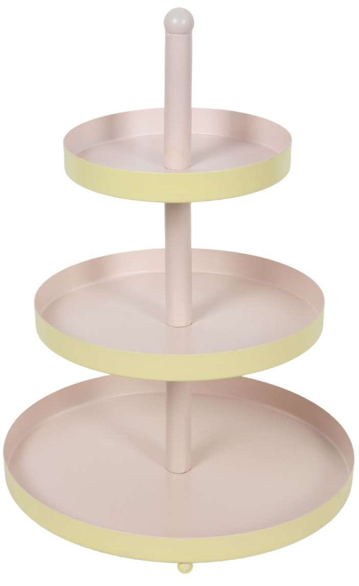 Cookinglife Etagere Metaal - Geel / Roze - ø 15, 20 & 25 cm - 3-laags - 35 cm hoog