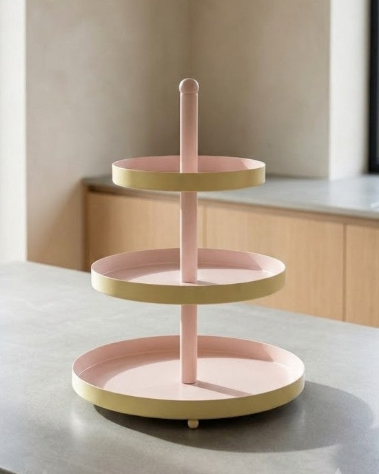 Cookinglife Etagere Metaal - Geel / Roze - ø 15, 20 & 25 cm - 3-laags - 35 cm hoog