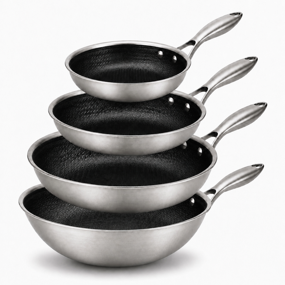 Cookinglife Pannenset HexaCook Hybride Pan 4-delig - Wok ø 28 cm + Koekenpan ø 20, 24 & 28 cm - NON STICK - geschikt voor alle warmtebronnen - keramische anti-aanbaklaag
