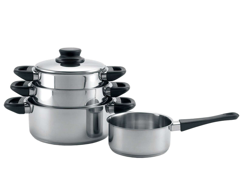 Cookinglife Pannenset RVS / Zwart 4-Delig - Kookpan ø 16, 18 , 20 cm & Steelpan ø 16 cm- Geschikt voor alle warmtebronnen