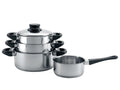 Cookinglife Pannenset RVS / Zwart 4-Delig - Kookpan ø 16, 18 , 20 cm & Steelpan ø 16 cm- Geschikt voor alle warmtebronnen