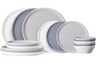 Cookinglife Serviesset Siaki - Wit / Blauw / Grijs - Porselein 18-delig / 6 personen - 6 dinerborden, 6 ontbijtborden en 6 kommen