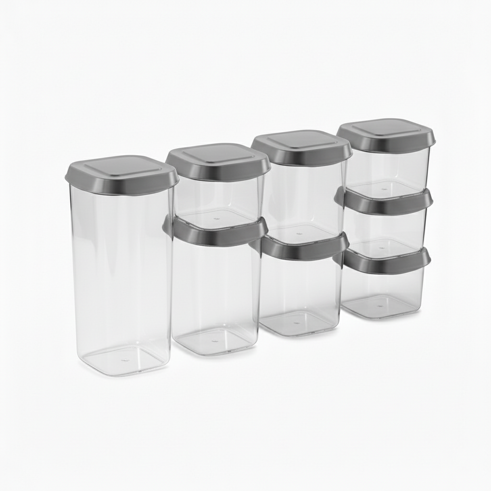 Cookinglife Voorraadpotten set - Met Grijze Deksels - 8 stuks