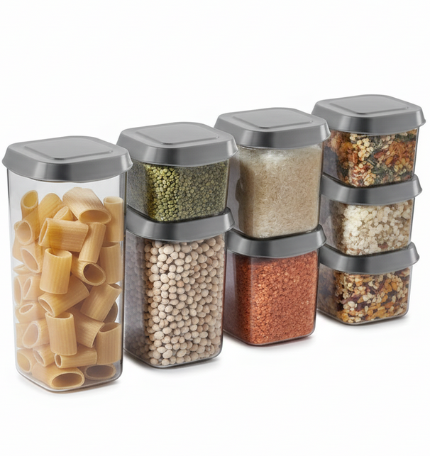 Cookinglife Voorraadpotten set - Met Grijze Deksels - 8 stuks