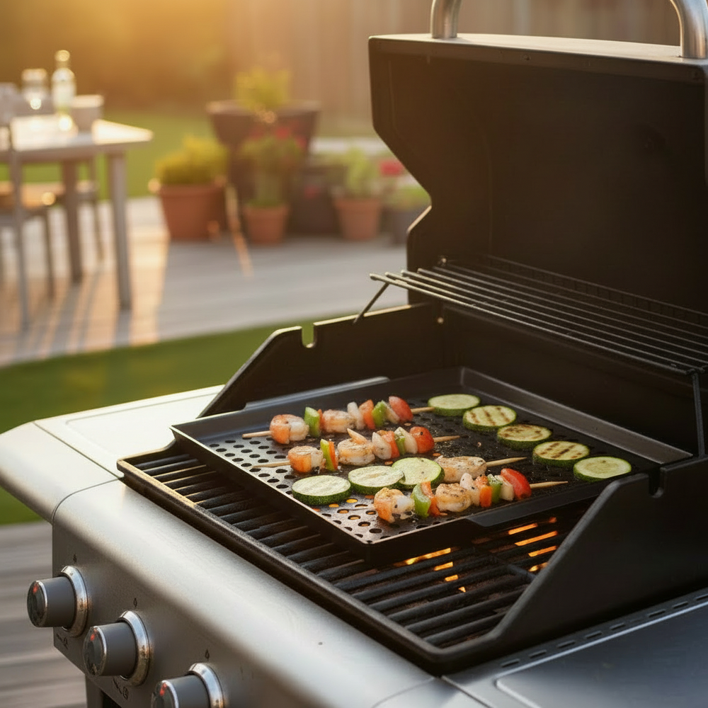 Cookinglife BBQ Grillplaat Fire & Flavour 38 x 28 cm - Non-Stick Metaal - Geschikt voor BBQ