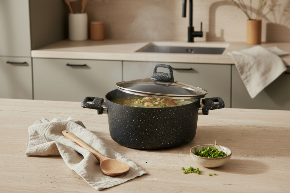 Cookinglife Pannenset Black Speckle 4-Delig Aluminium - Kookpan ø 20, 22, 24 cm & Steelpan ø 18 cm - Geschikt voor alle warmtebronnen - standaard anti-aanbaklaag