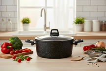 Cookinglife Pannenset Black Speckle 4-Delig Aluminium - Kookpan ø 20, 22, 24 cm & Steelpan ø 18 cm - Geschikt voor alle warmtebronnen - standaard anti-aanbaklaag