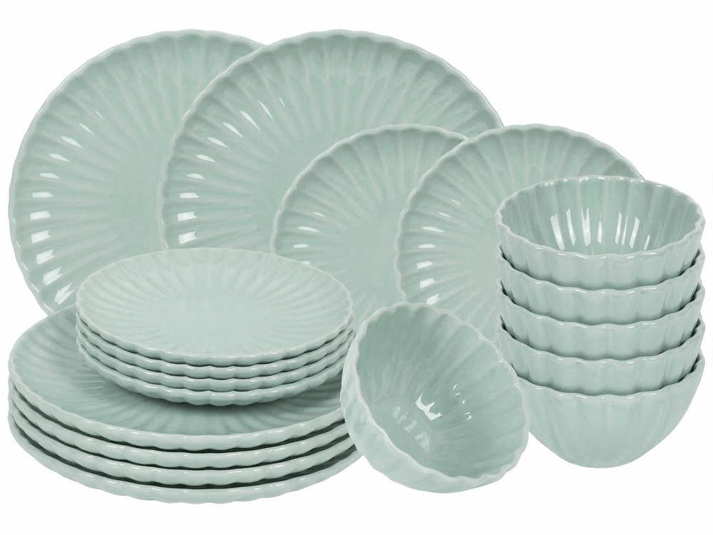 Cookinglife Serviesset Cardida Groen 18-delig / 6 personen - 6 dinerborden, 6 ontbijtborden en 6 kommen