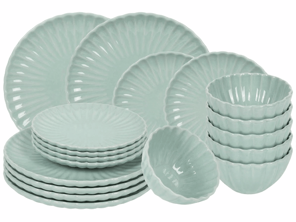 Cookinglife Serviesset Cardida Groen 18-delig / 6 personen - 6 dinerborden, 6 ontbijtborden en 6 kommen