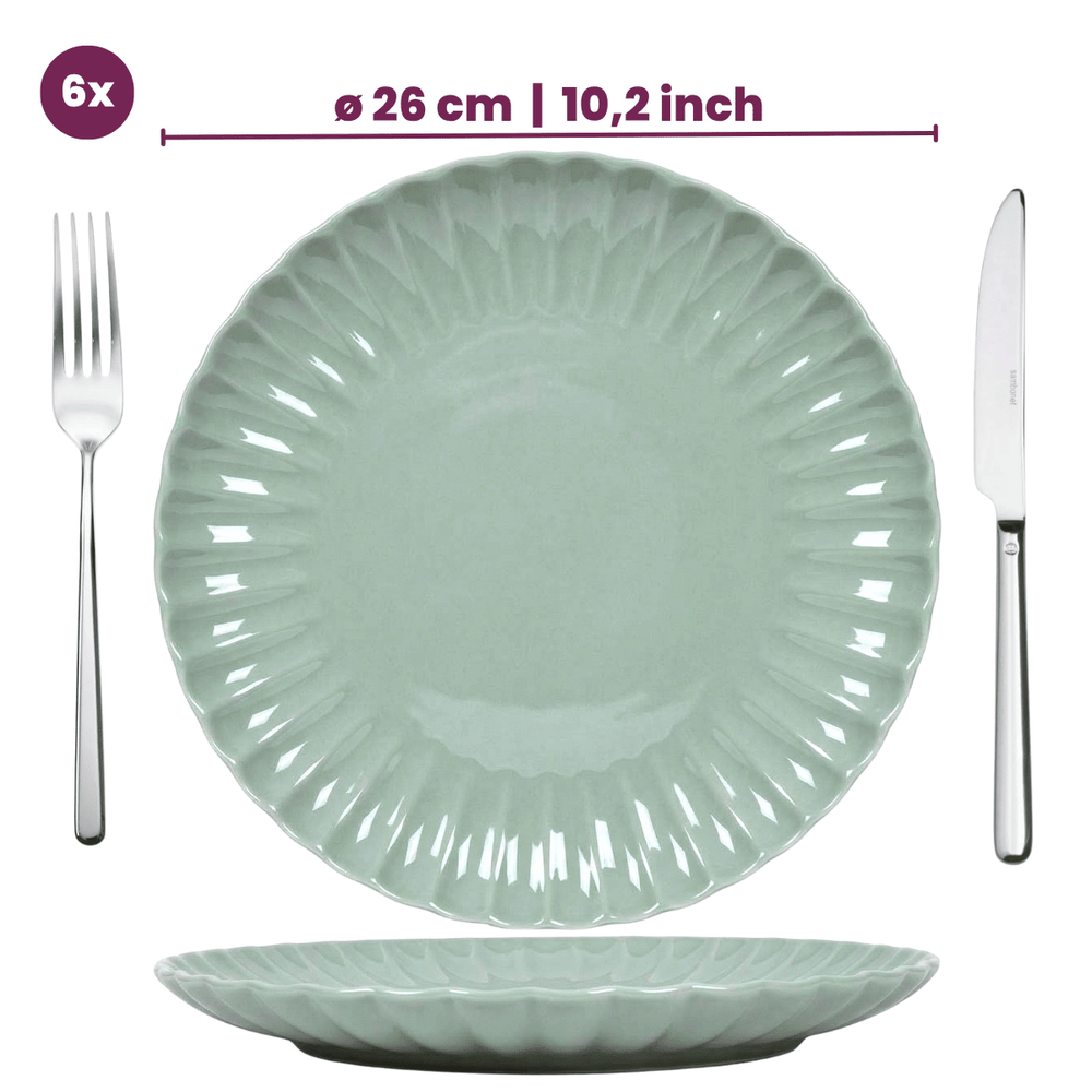 Cookinglife Serviesset Cardida Groen 18-delig / 6 personen - 6 dinerborden, 6 ontbijtborden en 6 kommen