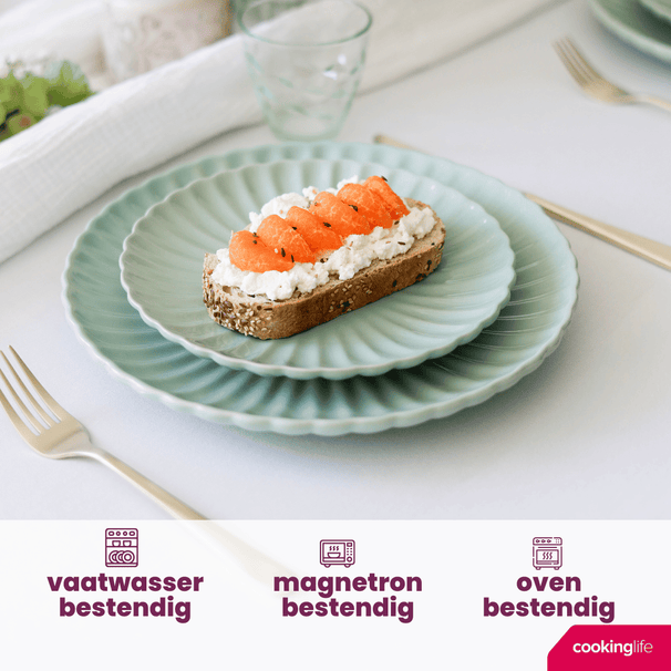 Cookinglife Serviesset Cardida Groen 18-delig / 6 personen - 6 dinerborden, 6 ontbijtborden en 6 kommen