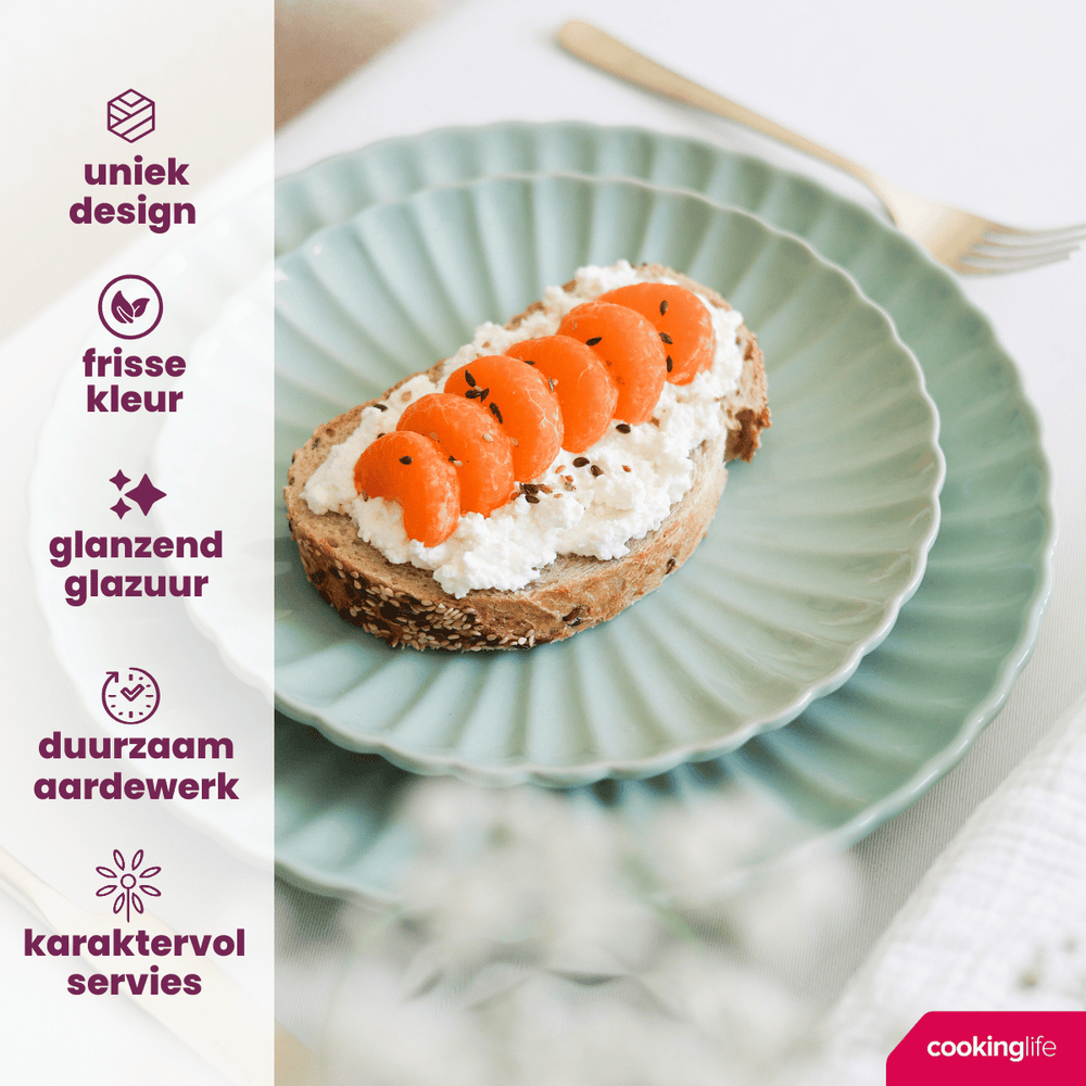 Cookinglife Serviesset Cardida Groen 18-delig / 6 personen - 6 dinerborden, 6 ontbijtborden en 6 kommen
