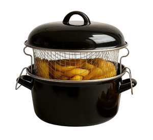 Cookinglife Oliebollenpan - Frituurpan - Braadpan - Emaille - met mand - ø 24 cm / 4 Liter - geëmailleerde anti-aanbaklaag