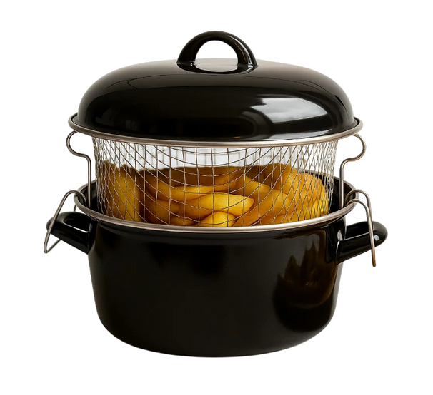 Cookinglife Oliebollenpan - Frituurpan - Braadpan - Emaille - met mand - ø 24 cm / 4 Liter - geëmailleerde anti-aanbaklaag