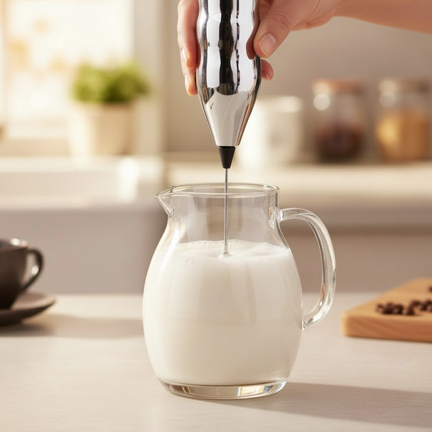 Cookinglife Melkopschuimer Chroom 20 cm - Handmatige Melkopschuimer voor Koffiespecialiteiten