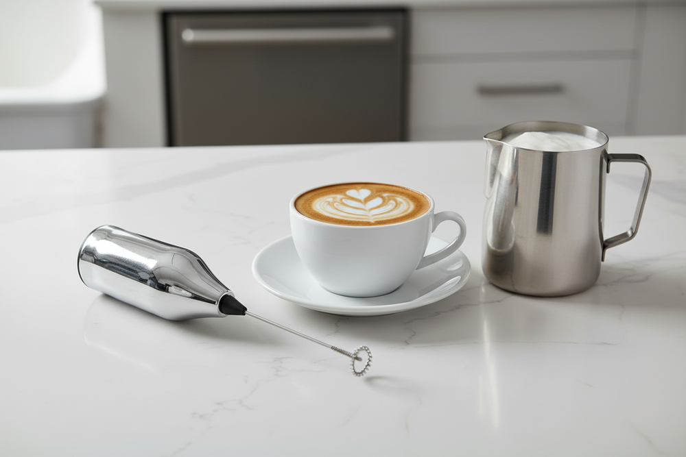 Cookinglife Melkopschuimer Chroom 20 cm - Handmatige Melkopschuimer voor Koffiespecialiteiten
