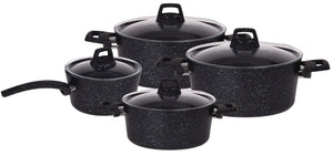 Cookinglife Pannenset Black Speckle 4-Delig Aluminium - Kookpan ø 20, 22, 24 cm & Steelpan ø 18 cm - Geschikt voor alle warmtebronnen - standaard anti-aanbaklaag