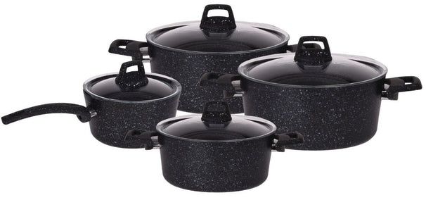 Cookinglife Pannenset Black Speckle 4-Delig Aluminium - Kookpan ø 20, 22, 24 cm & Steelpan ø 18 cm - Geschikt voor alle warmtebronnen - standaard anti-aanbaklaag
