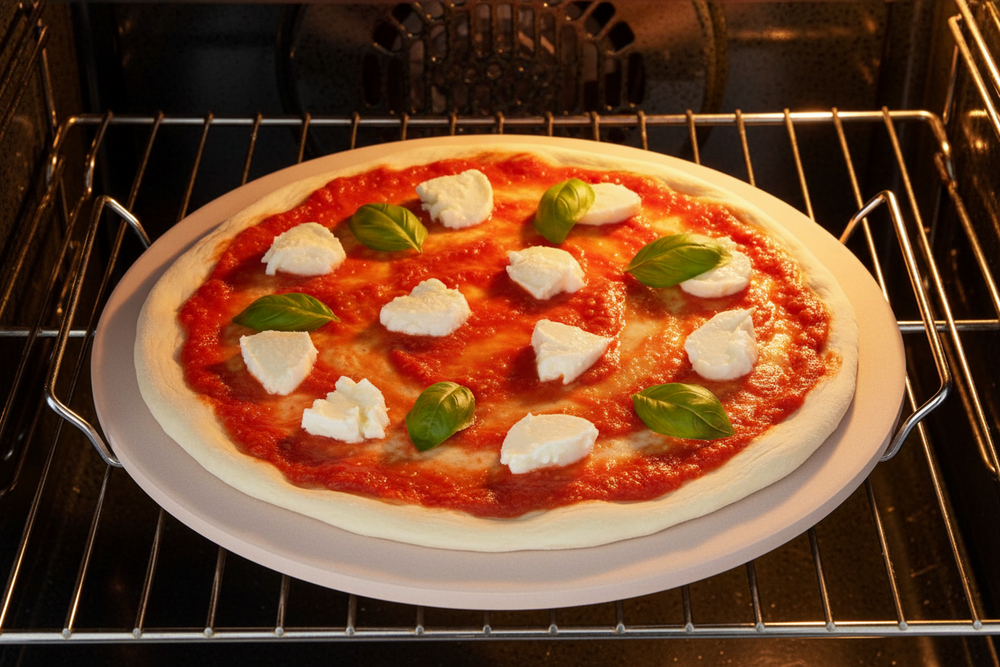 Cookinglife Pizzasteen met houder Fire & Flavour ø 33 cm -  Hittebestendig Steen - BBQ en Oven Gebruik