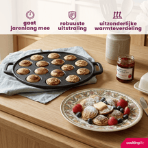 Cookinglife Poffertjespan - Gietijzer - ø 24 cm - 15 poffertjes - zonder anti-aanbaklaag - geschikt voor alle warmtebronnen