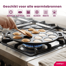Cookinglife Poffertjespan - Gietijzer - ø 24 cm - 15 poffertjes - zonder anti-aanbaklaag - geschikt voor alle warmtebronnen