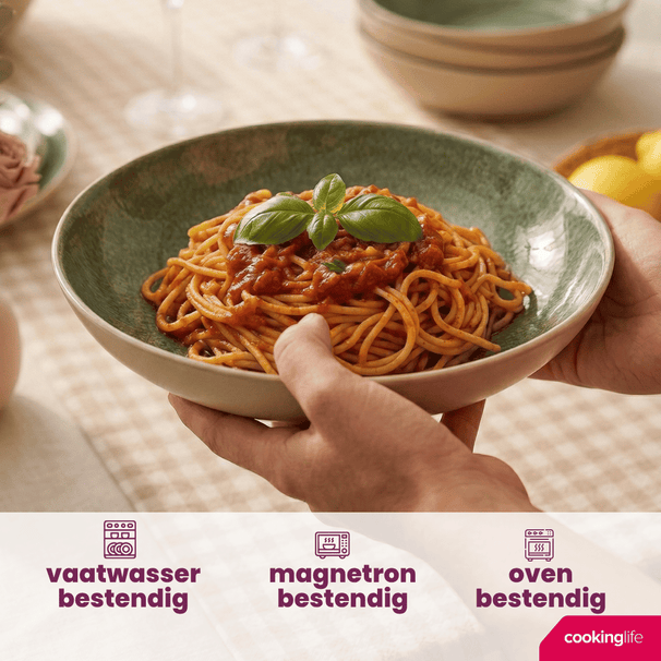 Cookinglife Diepe Borden / Pastaborden Serene Green ø 23 cm - Aardewerk - 4 Stuks