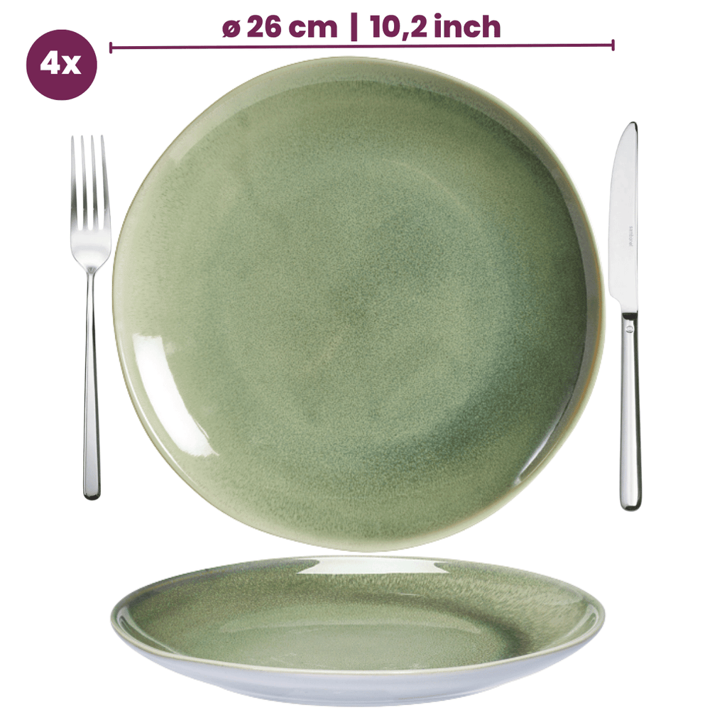 Cookinglife Dinerborden Serene Green ø 28 cm - Aardewerk - 4 Stuks