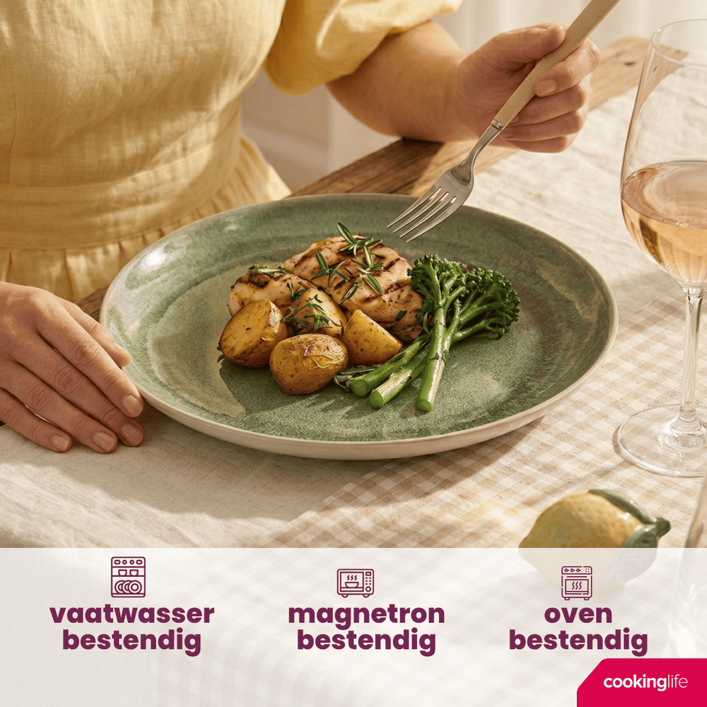 Cookinglife Dinerborden Serene Green ø 28 cm - Aardewerk - 4 Stuks