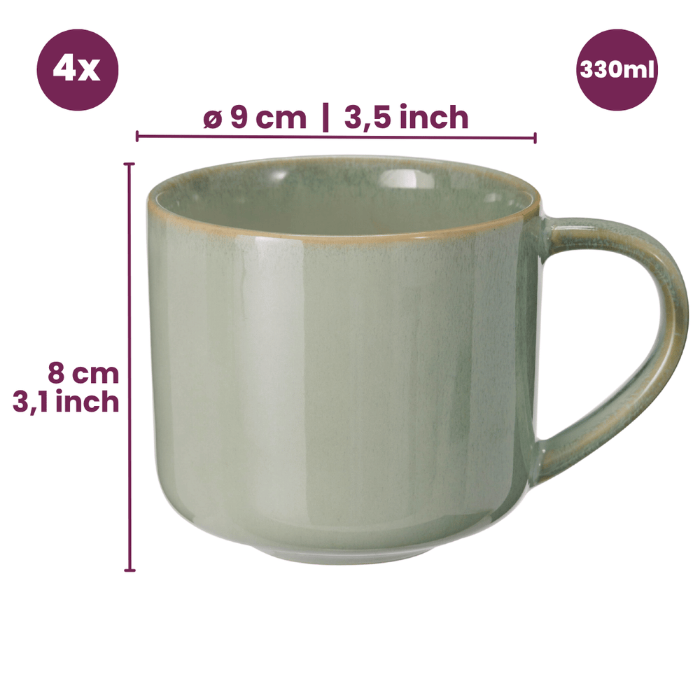 Cookinglife Koffiemokken Serene Green 330 ml - Aardewerk - 4 stuks