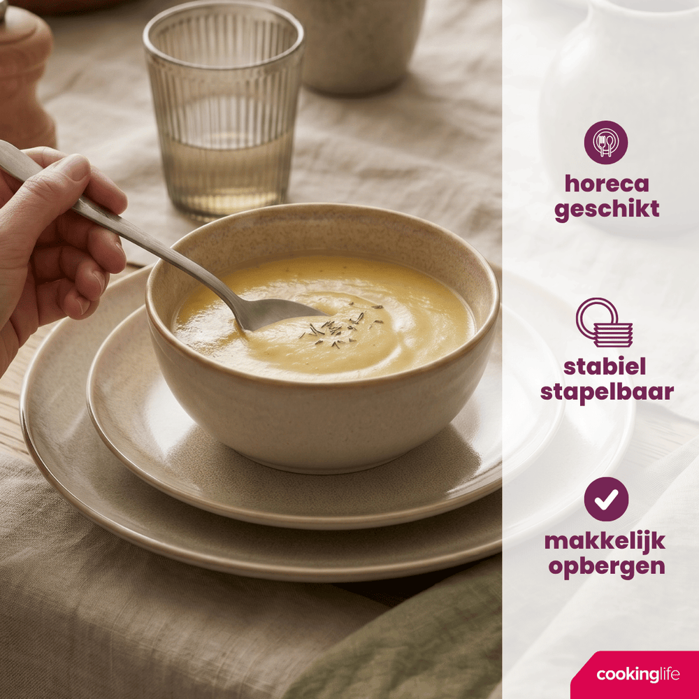 Cookinglife Dinerborden Serene Zand ø 28 cm - Aardewerk - 4 Stuks
