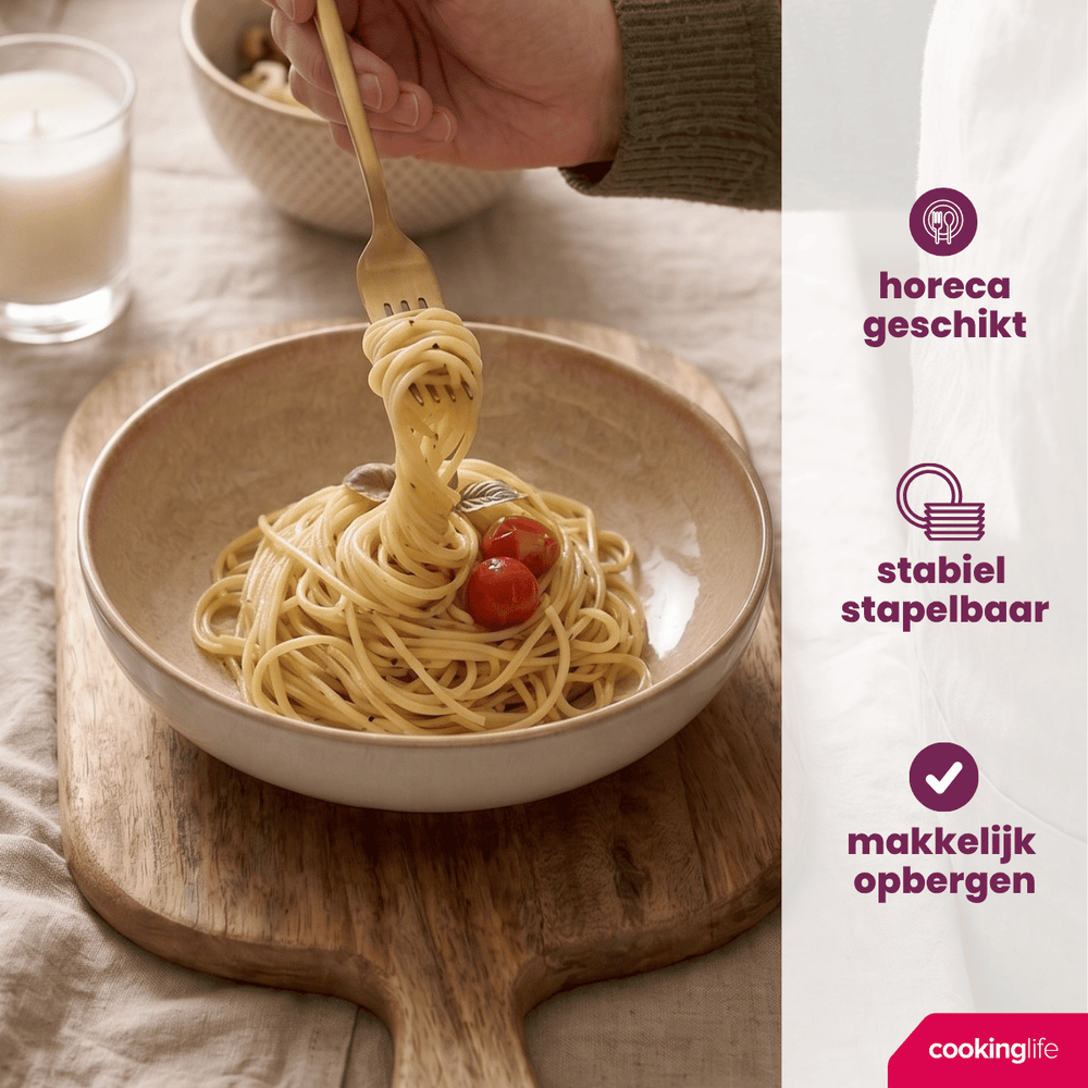 Cookinglife Diepe Borden / Pastaborden Serene Zand ø 23 cm - Aardewerk - 4 stuks