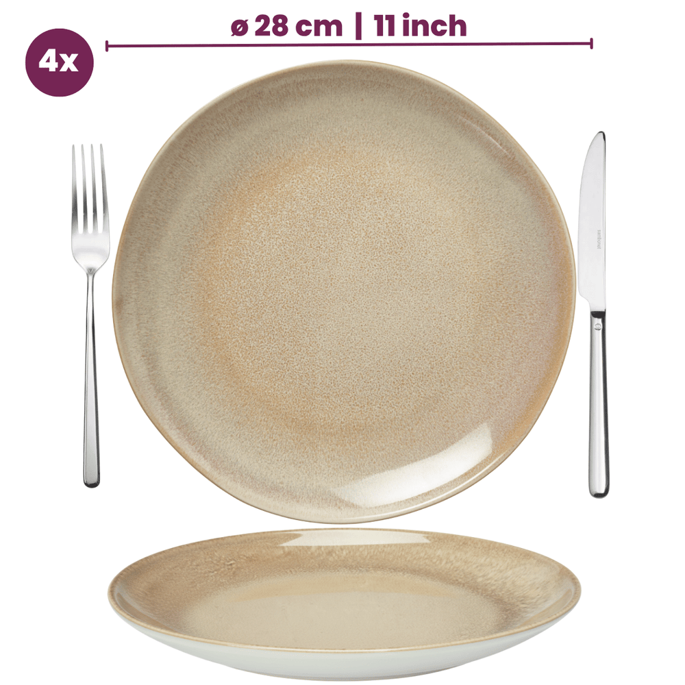 Cookinglife Dinerborden Serene Zand ø 28 cm - Aardewerk - 4 Stuks