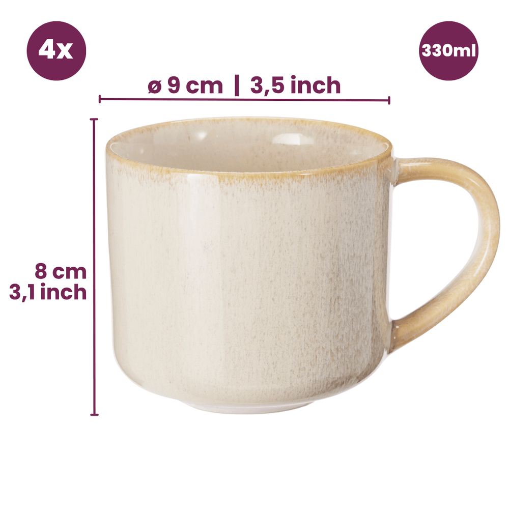Cookinglife Koffiemokken Serene Zand 330 ml - Aardewerk - 4 stuks