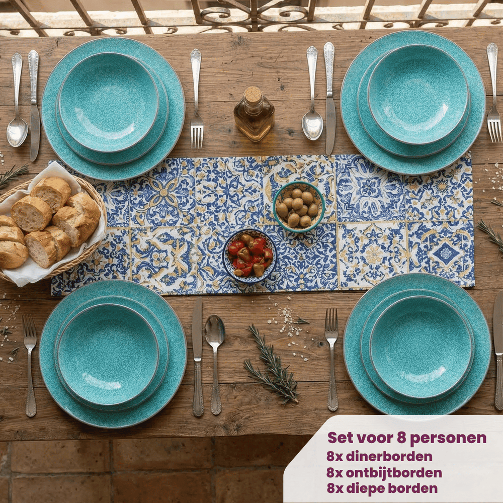 Cookinglife Serviesset Denim Bali Porselein 24-delig / 8 personen - 8 dinerborden, 8 ontbijtborden en 8 diepe borden