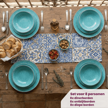 Cookinglife Serviesset Denim Bali Porselein 24-delig / 8 personen - 8 dinerborden, 8 ontbijtborden en 8 diepe borden