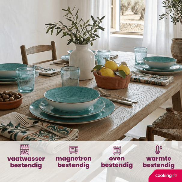 Cookinglife Serviesset Bali Porselein 12-delig / 4 personen - 4 dinerborden, 4 ontbijtborden en 4 diepe borden