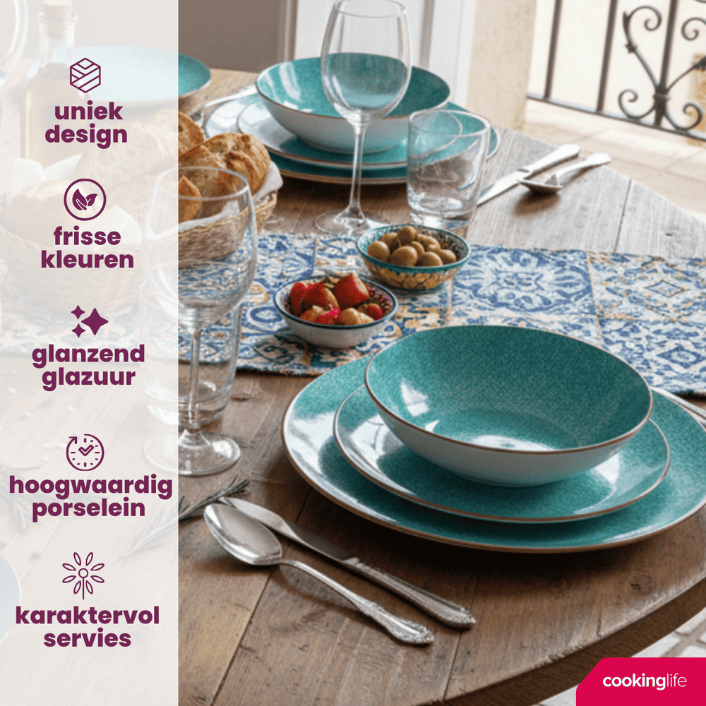 Cookinglife Serviesset Denim Bali Porselein 24-delig / 8 personen - 8 dinerborden, 8 ontbijtborden en 8 diepe borden