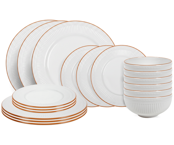 Cookinglife Serviesset Stratton 18-delig / 6 personen - 6 dinerborden, 6 ontbijtborden en 6 kommen