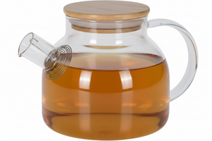 Cookinglife Theepot Borosilicaat Glas 1 Liter - Hittebestendige Theepot met Bamboe Deksel