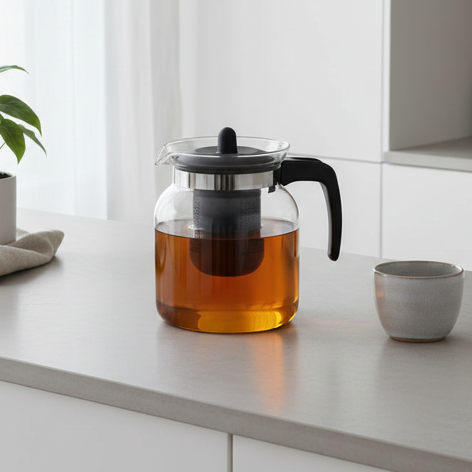 Cookinglife Theepot Borosilicaat Glas 1.5 Liter - met Kunststof Theefilter