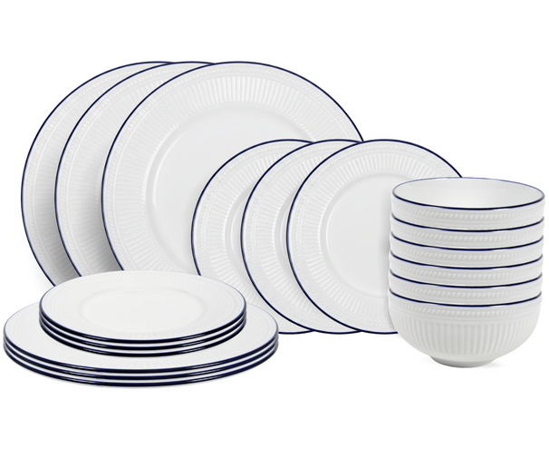 Cookinglife Serviesset Whitmore 18-delig / 6 personen - 6 dinerborden, 6 ontbijtborden en 6 kommen
