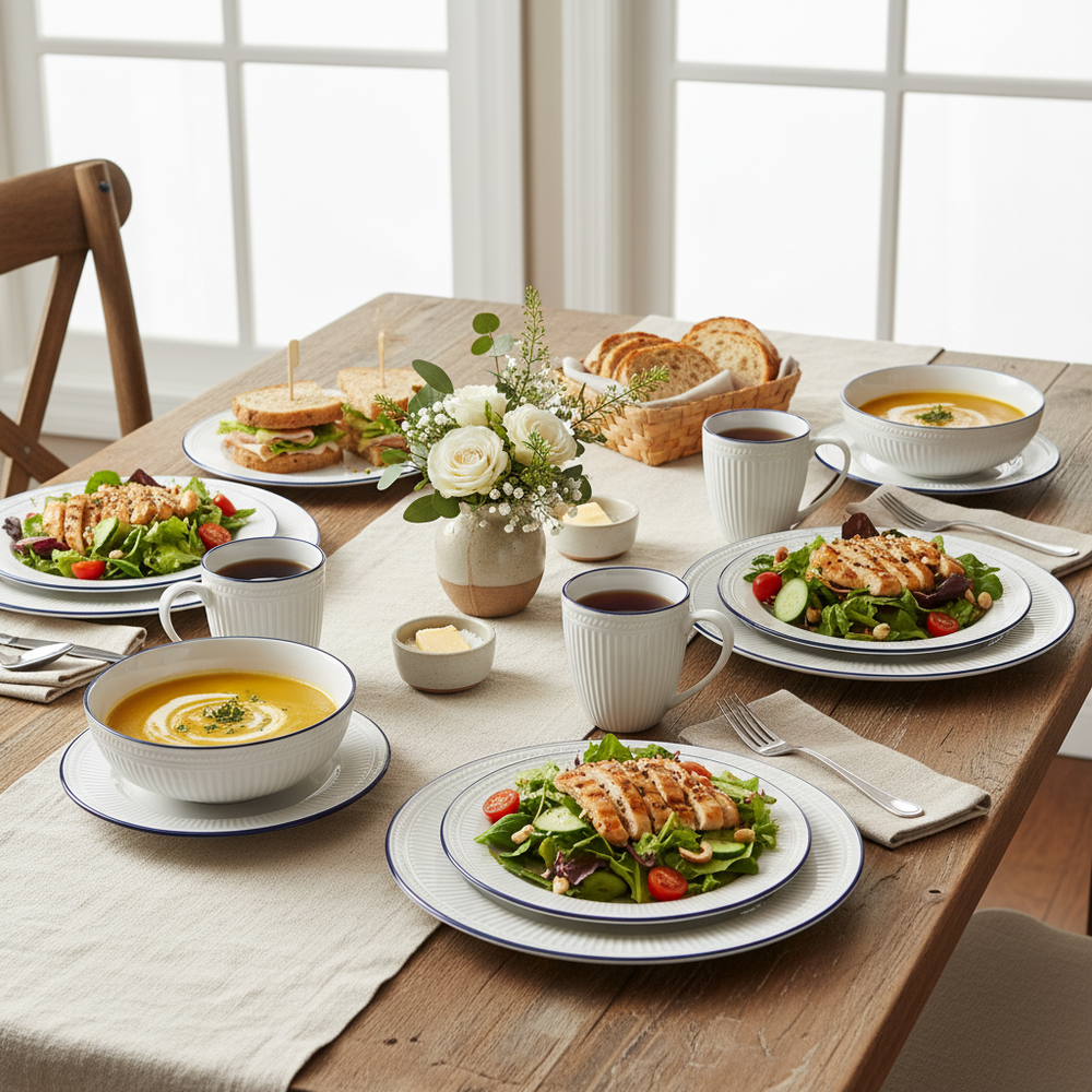 Cookinglife Serviesset Whitmore 30-delig / 6 personen - 6 dinerborden, 6 ontbijtborden, 6 diepe borden, 6 kommen en 6 mokken