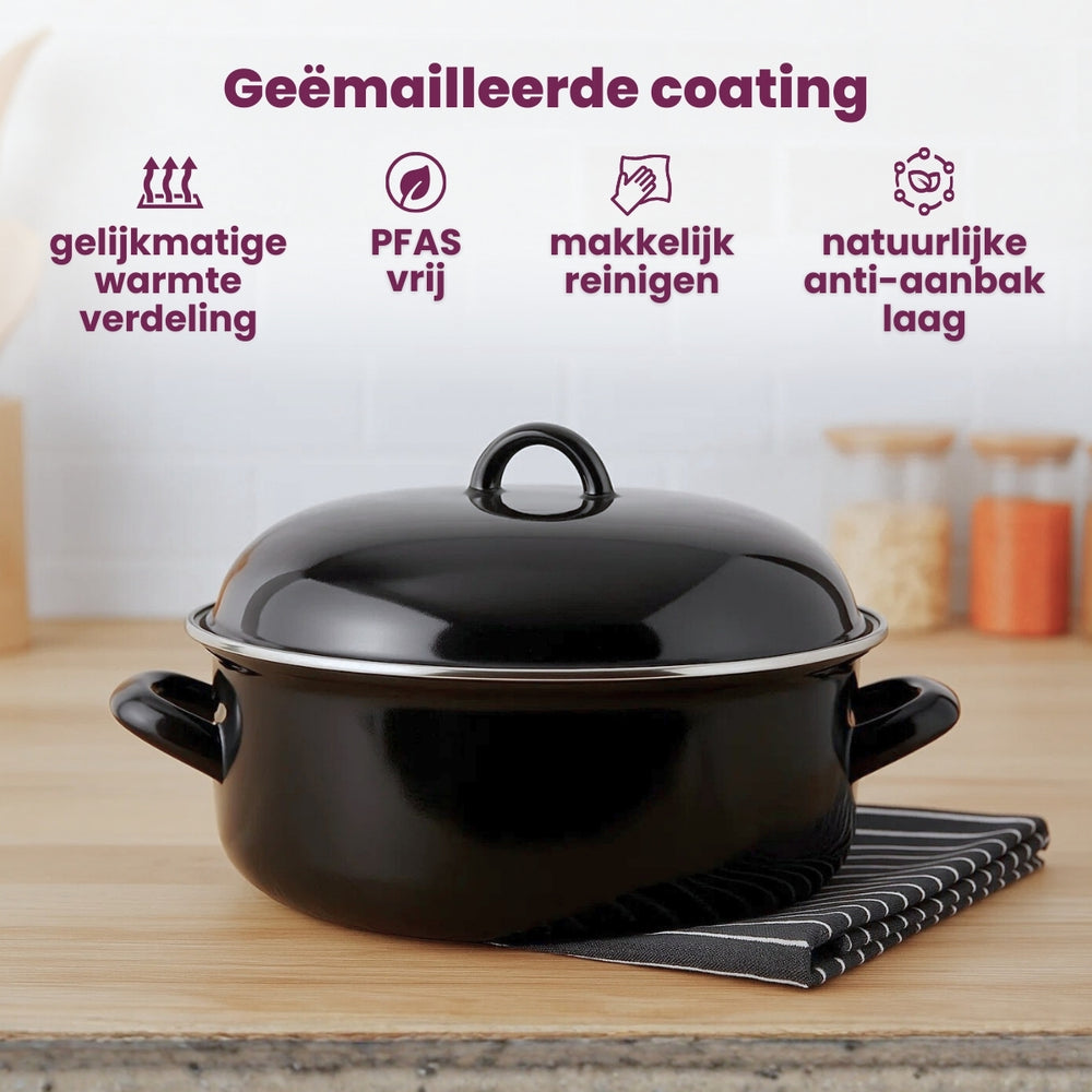 Cookinglife Braadpan met deksel - Emaille - Cooking - ø 28 cm / 6 Liter - geëmailleerde anti-aanbaklaag
