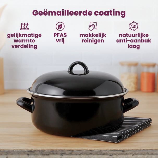 Cookinglife Braadpan met deksel - Emaille - Cooking - ø 28 cm / 6 Liter - geëmailleerde anti-aanbaklaag